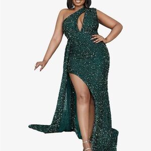 Miss Ord Emerald One-Shoulder Sequin Evening Dress women’s plus 4 xl body con